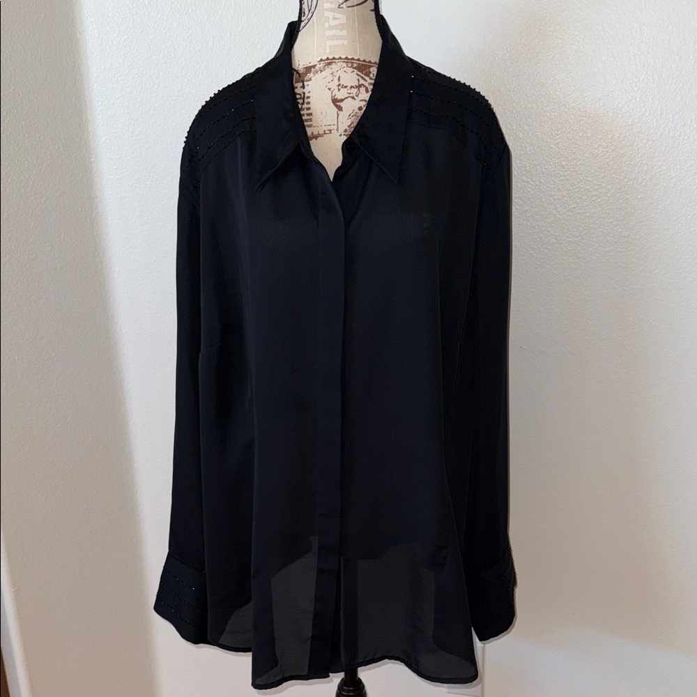 Sheer Black Button-Front Women's Blouse
